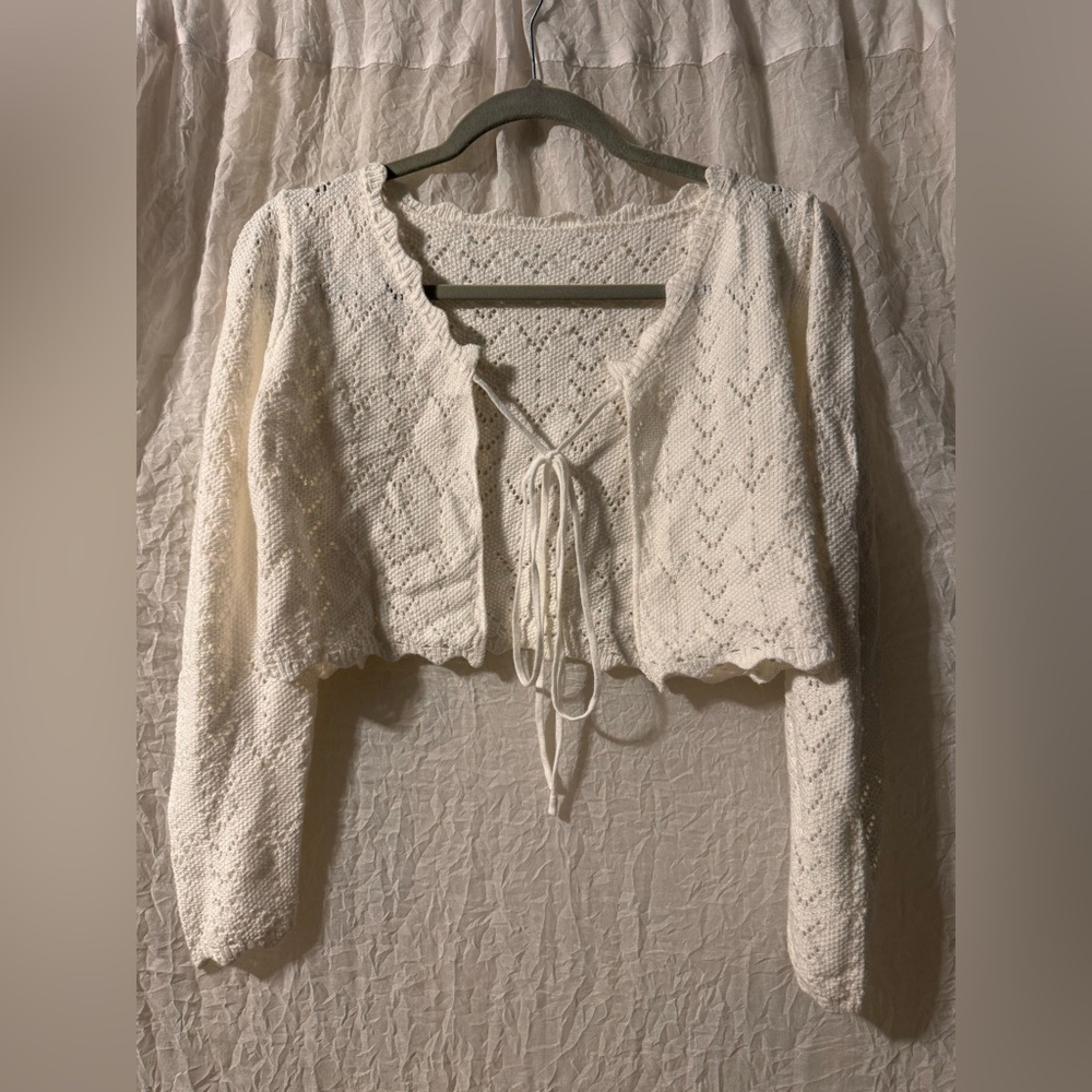 Front Tie Cropped Cardigan